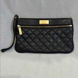 Michael Kors Black and Gold Quilted Leather Clutch